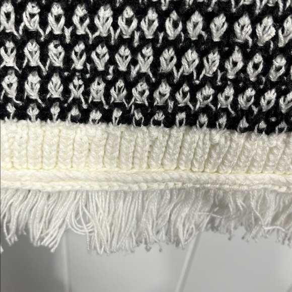 Talbots Womens Mixed Knit Open Front Cardi L Black White Texture Fringe Hemline - Picture 7 of 13